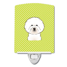 Load image into Gallery viewer, Checkerboard Lime Green Bichon Frise Ceramic Night Light BB1279CNL