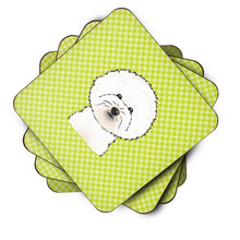 Load image into Gallery viewer, Checkerboard Lime Green Bichon Frise Coasters - Set of 4 Lightweight Foam, Absorbent Drink Coasters BB1279FC