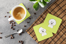Load image into Gallery viewer, Checkerboard Lime Green Bichon Frise Coasters - Set of 4 Lightweight Foam, Absorbent Drink Coasters BB1279FC