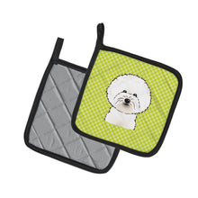 Load image into Gallery viewer, Checkerboard Lime Green Bichon Frise Pot Holders - Set of 2 - Heat-Resistant Kitchen Essentials BB1279PTHD