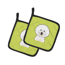 Load image into Gallery viewer, Checkerboard Lime Green Bichon Frise Pot Holders - Set of 2 - Heat-Resistant Kitchen Essentials BB1279PTHD