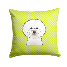 Load image into Gallery viewer, Checkerboard Lime Green Bichon Frise Canvas Throw Pillow - 14x14 Decorative Pillow – Art for Your Home &amp; Patio BB1279PW1414