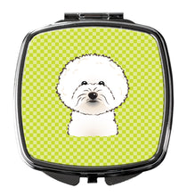 Load image into Gallery viewer, Checkerboard Lime Green Bichon Frise Compact Mirror – Stylish Purse Mirror with Artistic Covers BB1279SCM