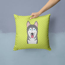 Load image into Gallery viewer, Checkerboard Lime Green Alaskan Malamute Canvas Throw Pillow - 14x14 Decorative Pillow – Art for Your Home &amp; Patio BB1280PW1414