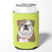 Load image into Gallery viewer, Checkerboard Lime Green English Bulldog  Can or Bottle Hugger BB1281CC