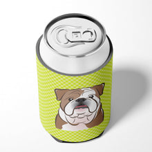 Load image into Gallery viewer, Checkerboard Lime Green English Bulldog  Can or Bottle Hugger BB1281CC