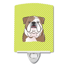Load image into Gallery viewer, Checkerboard Lime Green English Bulldog  Ceramic Night Light BB1281CNL