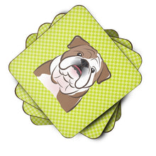 Load image into Gallery viewer, Checkerboard Lime Green English Bulldog  Coasters - Set of 4 Lightweight Foam, Absorbent Drink Coasters BB1281FC