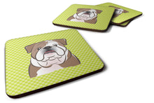 Load image into Gallery viewer, Checkerboard Lime Green English Bulldog  Coasters - Set of 4 Lightweight Foam, Absorbent Drink Coasters BB1281FC