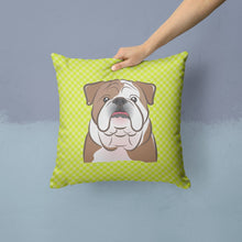 Load image into Gallery viewer, Checkerboard Lime Green English BulldogThrow Pillow - 14x14 Decorative Pillow – Art for Your Home &amp; Patio BB1281PW1414