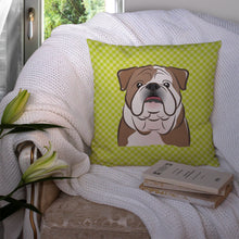 Load image into Gallery viewer, Checkerboard Lime Green English BulldogThrow Pillow - 14x14 Decorative Pillow – Art for Your Home &amp; Patio BB1281PW1414