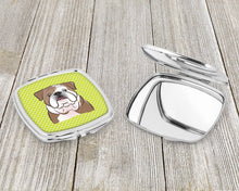 Load image into Gallery viewer, Checkerboard Lime Green English Bulldog  Compact Mirror – Stylish Purse Mirror with Artistic Covers BB1281SCM