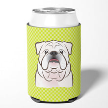Load image into Gallery viewer, Checkerboard Lime Green White English Bulldog  Can or Bottle Hugger BB1282CC