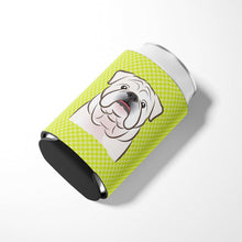 Load image into Gallery viewer, Checkerboard Lime Green White English Bulldog  Can or Bottle Hugger BB1282CC