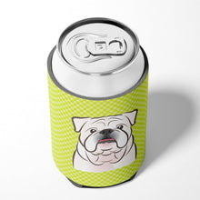 Load image into Gallery viewer, Checkerboard Lime Green White English Bulldog  Can or Bottle Hugger BB1282CC