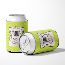 Load image into Gallery viewer, Checkerboard Lime Green White English Bulldog  Can or Bottle Hugger BB1282CC