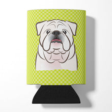 Load image into Gallery viewer, Checkerboard Lime Green White English Bulldog  Can or Bottle Hugger BB1282CC