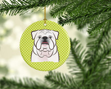 Load image into Gallery viewer, Checkerboard Lime Green White English Bulldog Ceramic Ornament