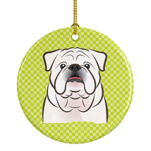 Load image into Gallery viewer, Checkerboard Lime Green White English Bulldog Ceramic Ornament