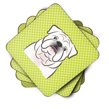 Load image into Gallery viewer, Checkerboard Lime Green White English Bulldog  Coasters - Set of 4 Lightweight Foam, Absorbent Drink Coasters BB1282FC