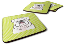 Load image into Gallery viewer, Checkerboard Lime Green White English Bulldog  Coasters - Set of 4 Lightweight Foam, Absorbent Drink Coasters BB1282FC