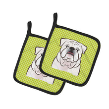 Load image into Gallery viewer, Checkerboard Lime Green White English Bulldog Pot Holders - Set of 2 - Heat-Resistant Kitchen Essentials BB1282PTHD