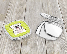 Load image into Gallery viewer, Checkerboard Lime Green White English Bulldog  Compact Mirror – Stylish Purse Mirror with Artistic Covers BB1282SCM