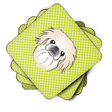 Load image into Gallery viewer, Checkerboard Lime Green Pekingese Coasters - Set of 4 Lightweight Foam, Absorbent Drink Coasters BB1283FC