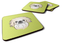 Load image into Gallery viewer, Checkerboard Lime Green Pekingese Coasters - Set of 4 Lightweight Foam, Absorbent Drink Coasters BB1283FC