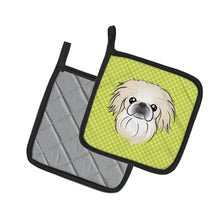 Load image into Gallery viewer, Checkerboard Lime Green Pekingese Pot Holders - Set of 2 - Heat-Resistant Kitchen Essentials BB1283PTHD