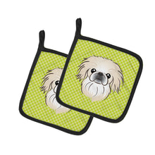Load image into Gallery viewer, Checkerboard Lime Green Pekingese Pot Holders - Set of 2 - Heat-Resistant Kitchen Essentials BB1283PTHD