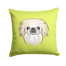 Load image into Gallery viewer, Checkerboard Lime Green Pekingese Canvas Throw Pillow - 14x14 Decorative Pillow – Art for Your Home &amp; Patio BB1283PW1414