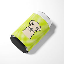 Load image into Gallery viewer, Checkerboard Lime Green Yellow Labrador Can or Bottle Hugger BB1284CC