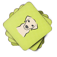 Load image into Gallery viewer, Checkerboard Lime Green Yellow Labrador Coasters - Set of 4 Lightweight Foam, Absorbent Drink Coasters BB1284FC
