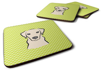 Load image into Gallery viewer, Checkerboard Lime Green Yellow Labrador Coasters - Set of 4 Lightweight Foam, Absorbent Drink Coasters BB1284FC