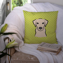 Load image into Gallery viewer, Checkerboard Lime Green Yellow Labrador Canvas Throw Pillow - 14x14 Decorative Pillow – Art for Your Home &amp; Patio BB1284PW1414