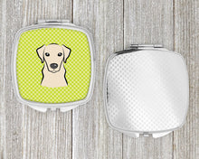 Load image into Gallery viewer, Checkerboard Lime Green Yellow Labrador Compact Mirror – Stylish Purse Mirror with Artistic Covers BB1284SCM