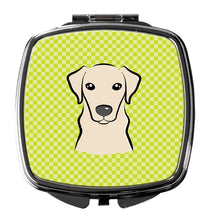 Load image into Gallery viewer, Checkerboard Lime Green Yellow Labrador Compact Mirror – Stylish Purse Mirror with Artistic Covers BB1284SCM