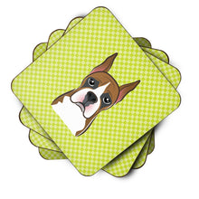 Load image into Gallery viewer, Checkerboard Lime Green Boxer Coasters - Set of 4 Lightweight Foam, Absorbent Drink Coasters BB1285FC