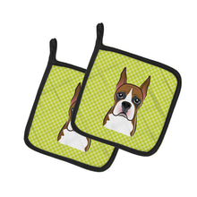 Load image into Gallery viewer, Checkerboard Lime Green Boxer Pot Holders - Set of 2 - Heat-Resistant Kitchen Essentials BB1285PTHD