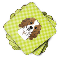 Load image into Gallery viewer, Checkerboard Lime Green Cavalier Spaniel Coasters - Set of 4 Lightweight Foam, Absorbent Drink Coasters BB1286FC