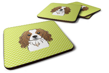 Load image into Gallery viewer, Checkerboard Lime Green Cavalier Spaniel Coasters - Set of 4 Lightweight Foam, Absorbent Drink Coasters BB1286FC