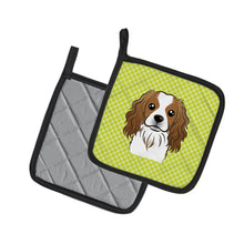 Load image into Gallery viewer, Checkerboard Lime Green Cavalier Spaniel Pot Holders - Set of 2 - Heat-Resistant Kitchen Essentials BB1286PTHD