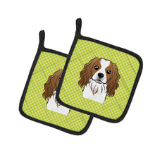 Load image into Gallery viewer, Checkerboard Lime Green Cavalier Spaniel Pot Holders - Set of 2 - Heat-Resistant Kitchen Essentials BB1286PTHD