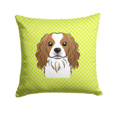 Load image into Gallery viewer, Checkerboard Lime Green Cavalier Spaniel Canvas Throw Pillow - 14x14 Decorative Pillow – Art for Your Home &amp; Patio BB1286PW1414