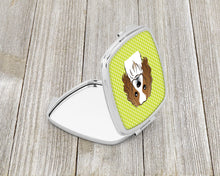 Load image into Gallery viewer, Checkerboard Lime Green Cavalier Spaniel Compact Mirror – Stylish Purse Mirror with Artistic Covers BB1286SCM