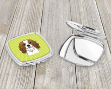Load image into Gallery viewer, Checkerboard Lime Green Cavalier Spaniel Compact Mirror – Stylish Purse Mirror with Artistic Covers BB1286SCM