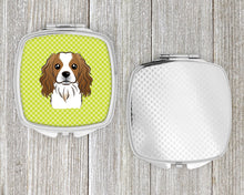 Load image into Gallery viewer, Checkerboard Lime Green Cavalier Spaniel Compact Mirror – Stylish Purse Mirror with Artistic Covers BB1286SCM