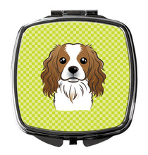 Load image into Gallery viewer, Checkerboard Lime Green Cavalier Spaniel Compact Mirror – Stylish Purse Mirror with Artistic Covers BB1286SCM