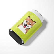 Load image into Gallery viewer, Checkerboard Lime Green Shiba Inu Can or Bottle Hugger BB1287CC